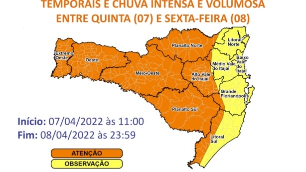 Defesa Civil De Sc Emite Alerta De Temporal Entre Hoje E Amanh