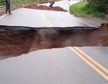 VÍDEO – Motorista flagra momento exato de desabamento de BR