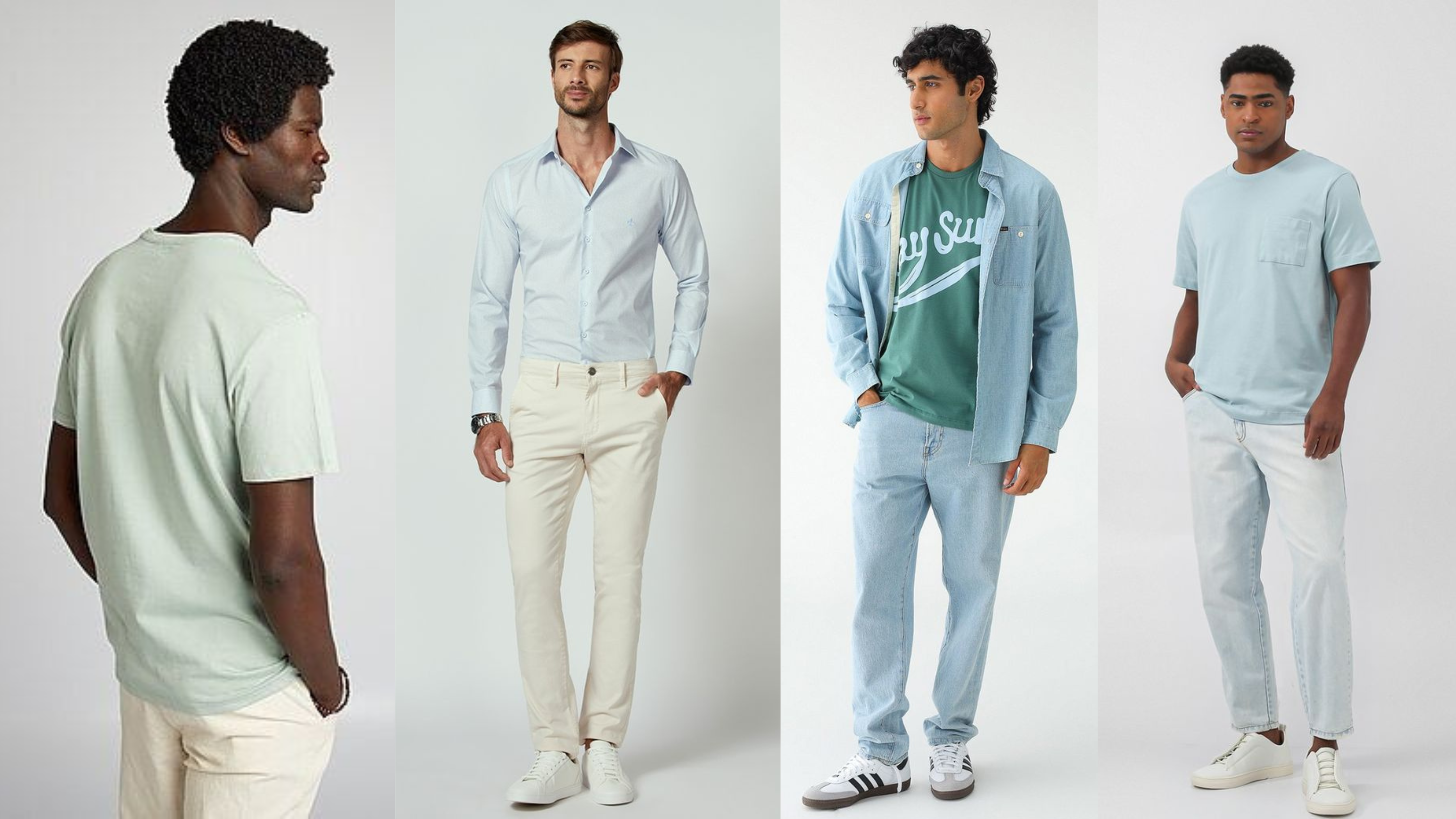 Looks azuis e verdes que transmitem tranquilidade - masculino