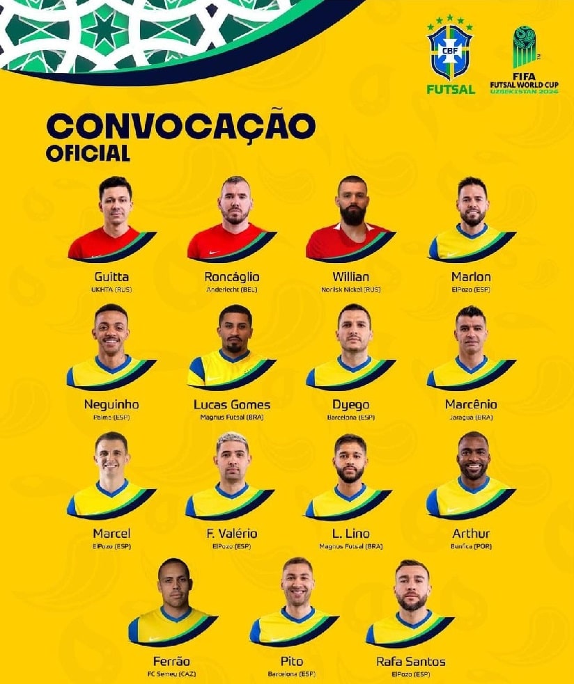 Futsal: Com Marcênio, Brasil é convocado para a Copa do Mundo