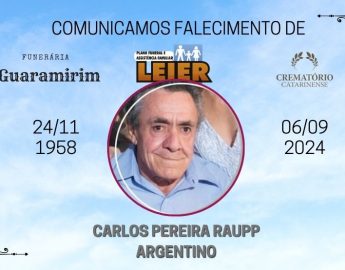 Plano Leier e Funerária Guaramirim informam o falecimento de Carlos Pereira Raupp – conhecido como “Argentino”