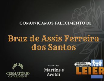 Plano Leier e Funerária Martins e Aroldi informam o falecimento de Braz de Assis Ferreira dos Santos