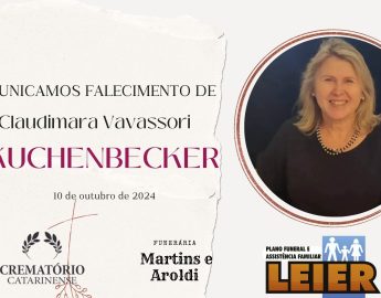 Plano Leier e Funerária Martins e Aroldi informam o falecimento de Claudimara Vavassori Kuchenbecker