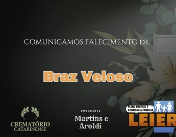 Plano Leier e Funerária Martins e Aroldi informam o falecimento de Braz Veloso