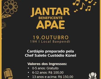 Apae realiza no sábado jantar beneficente; convites à venda