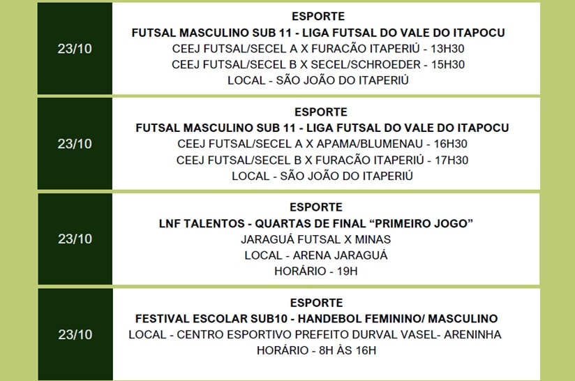 Poliesportivo: Veja a programação completa dos próximos dias em Jaraguá do Sul