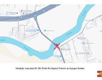 Atenção motoristas: Interdição de meia pista na SC-108