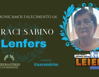 Plano Leier e Funerária Guaramirim informam o falecimento de Miraci Sabino Lenfers