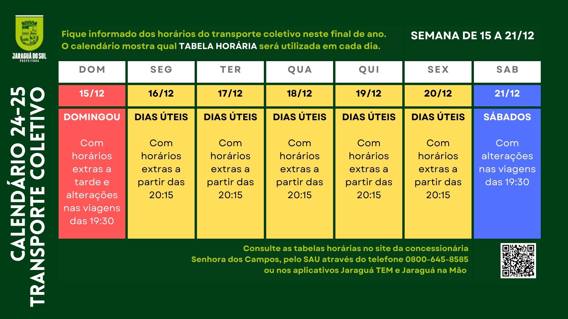 Mudanças nos horários