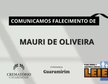 Plano Leier e Funerária Guaramirim informam o falecimento de Mauri de Oliveira