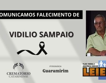 Plano Leier e Funerária Guaramirim informam o falecimento de Vidilio Sampaio