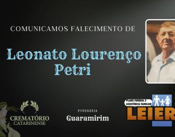 Plano Leier e a Funerária Guaramirim comunicam o falecimento de Leonato Lourenço Petri