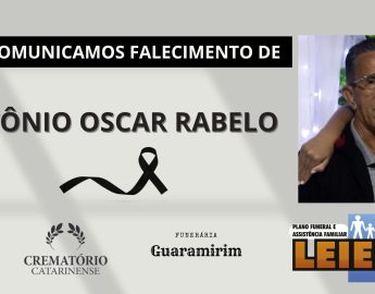 Plano Leier e a Funerária Guaramirim comunicam o falecimento de Antônio Oscar Rabelo