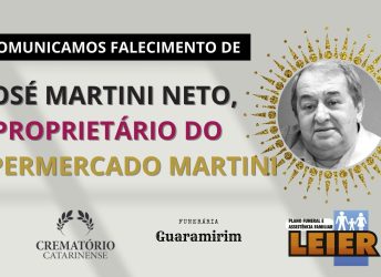 Plano Leier e a Funerária Guaramirim comunicam o falecimento de José Martini Neto, proprietário do Supermercado Martini