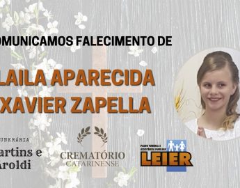 Plano Leier e a Funerária Martins e Aroldi comunicam o falecimento de Laila Aparecida Xavier Zapella