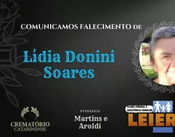 Plano Leier e a Funerária Martins e Aroldi comunicam o falecimento de Lídia Donini Soares