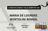 Plano Leier e a Funerária Martins e Aroldi comunicam o falecimento de Maria de Lourdes Bortolini Rengel