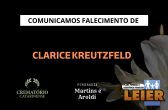 Plano Leier e a Funerária Martins e Aroldi comunicam o falecimento de Clarice Kreutzfeld