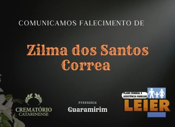 Plano Leier e a Funerária Guaramirim comunicam o falecimento de Zilma dos Santos Correa